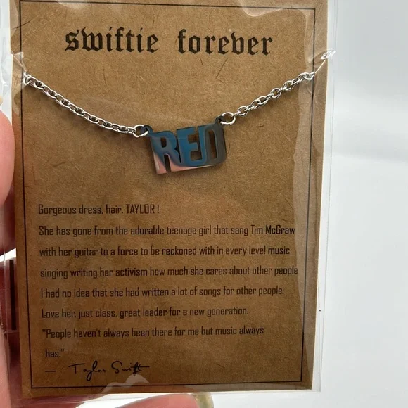 NWT Taylor Swift 2pack Reputation & RED Silver Tone Necklace Swifties in Giftbag - Picture 7 of 9
